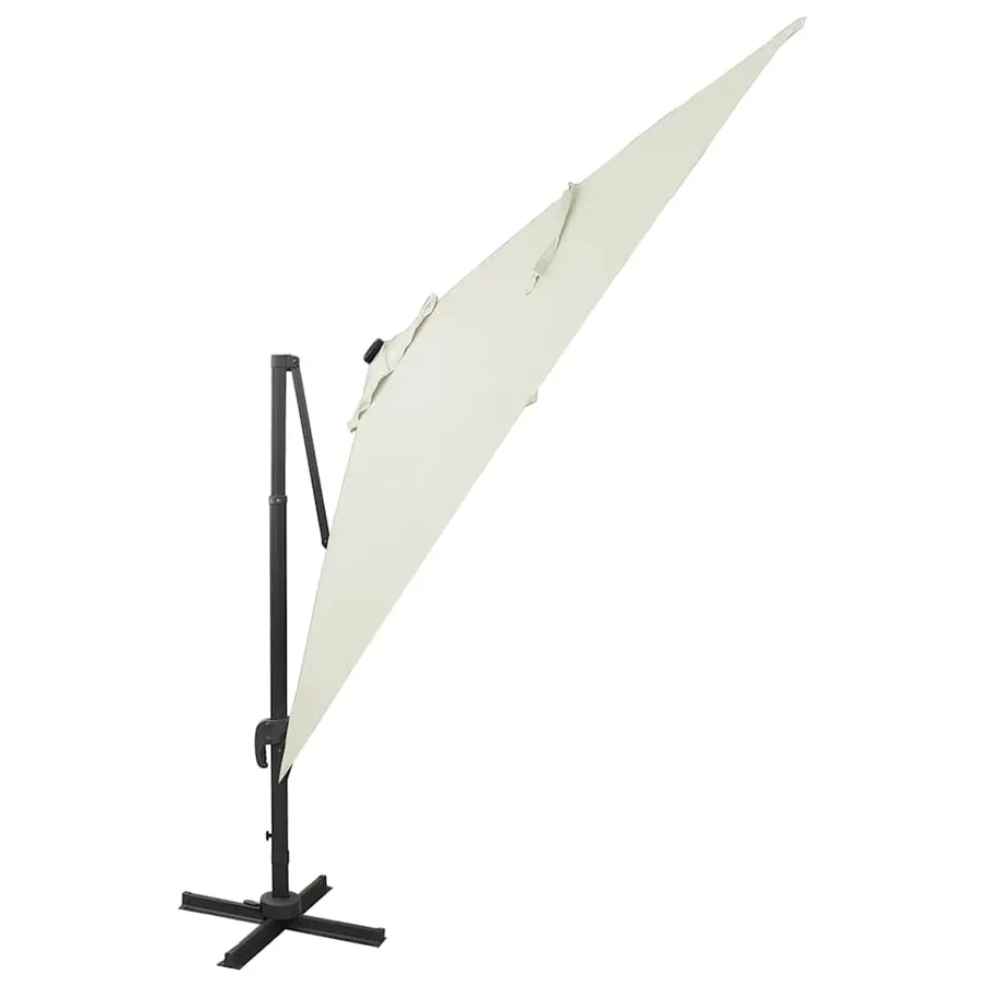 Parasol de jardin en porte-à-faux et mât et lumières LED sable - 4