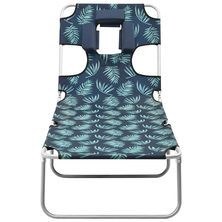 Chaise longue pliable coussin de tête Acier Motif de feuilles - 2