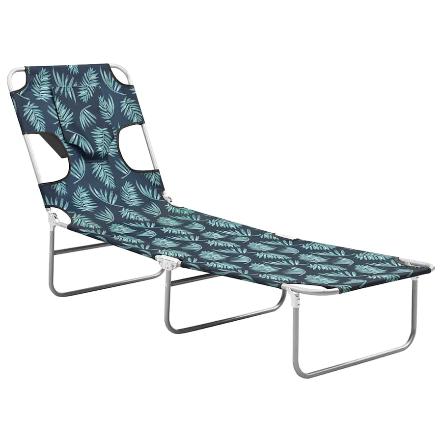 Chaise longue pliable coussin de tête Acier Motif de feuilles - 4