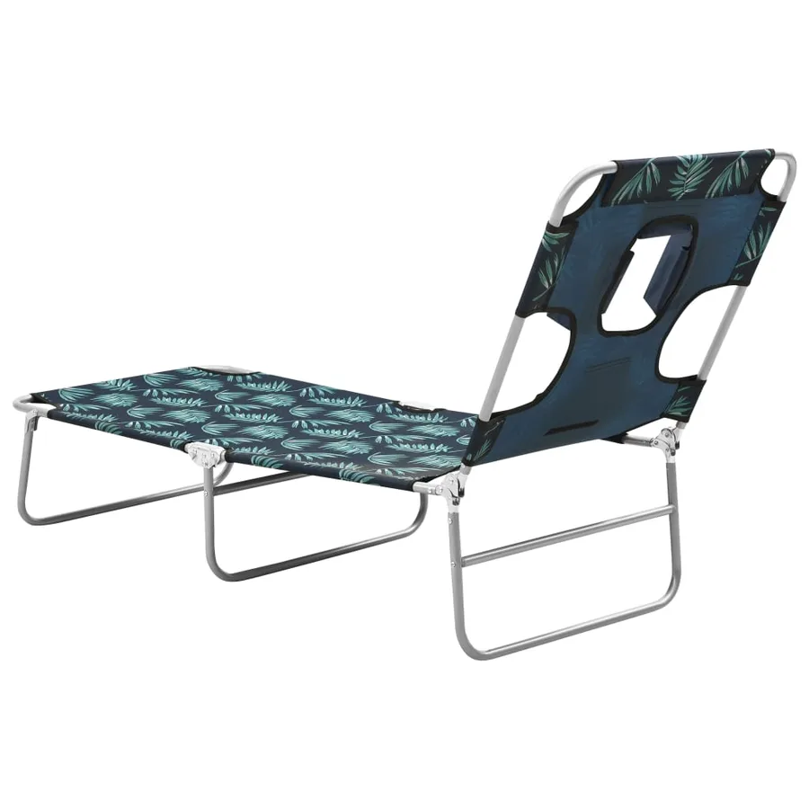 Chaise longue pliable coussin de tête Acier Motif de feuilles - 5