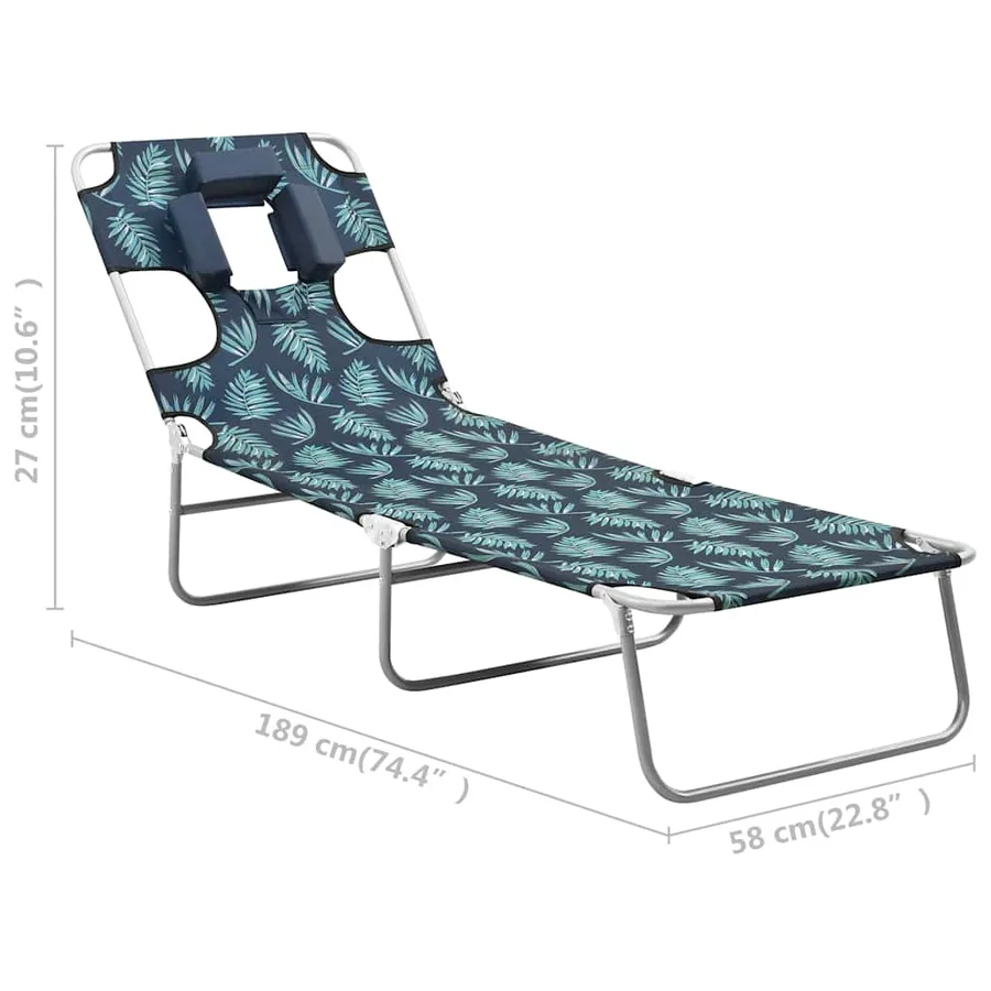 Chaise longue pliable coussin de tête Acier Motif de feuilles - 9