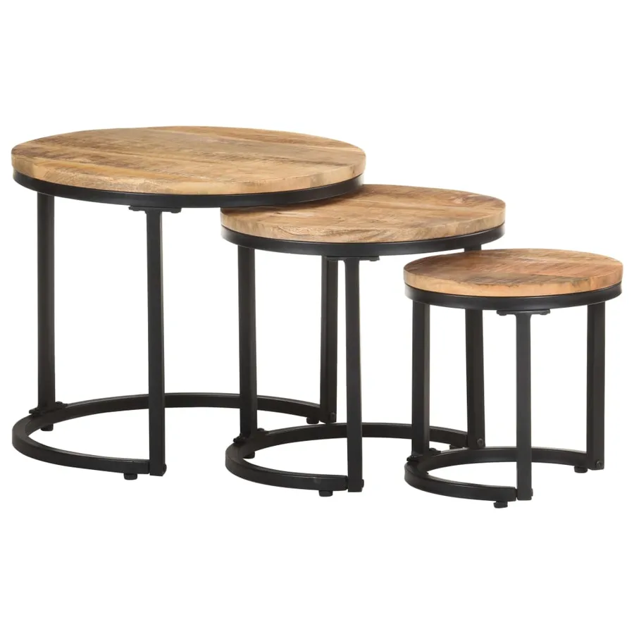 Tables d'appoint 3 pcs Bois de manguier brut - 9