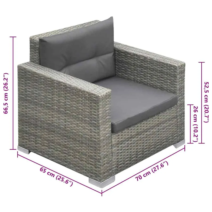 Salon de jardin 6 pcs avec coussins résine tressée gris - 10