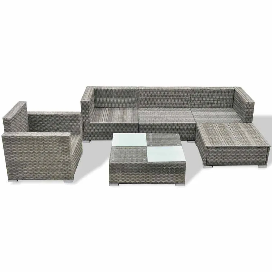 Salon de jardin 6 pcs avec coussins résine tressée gris - 4