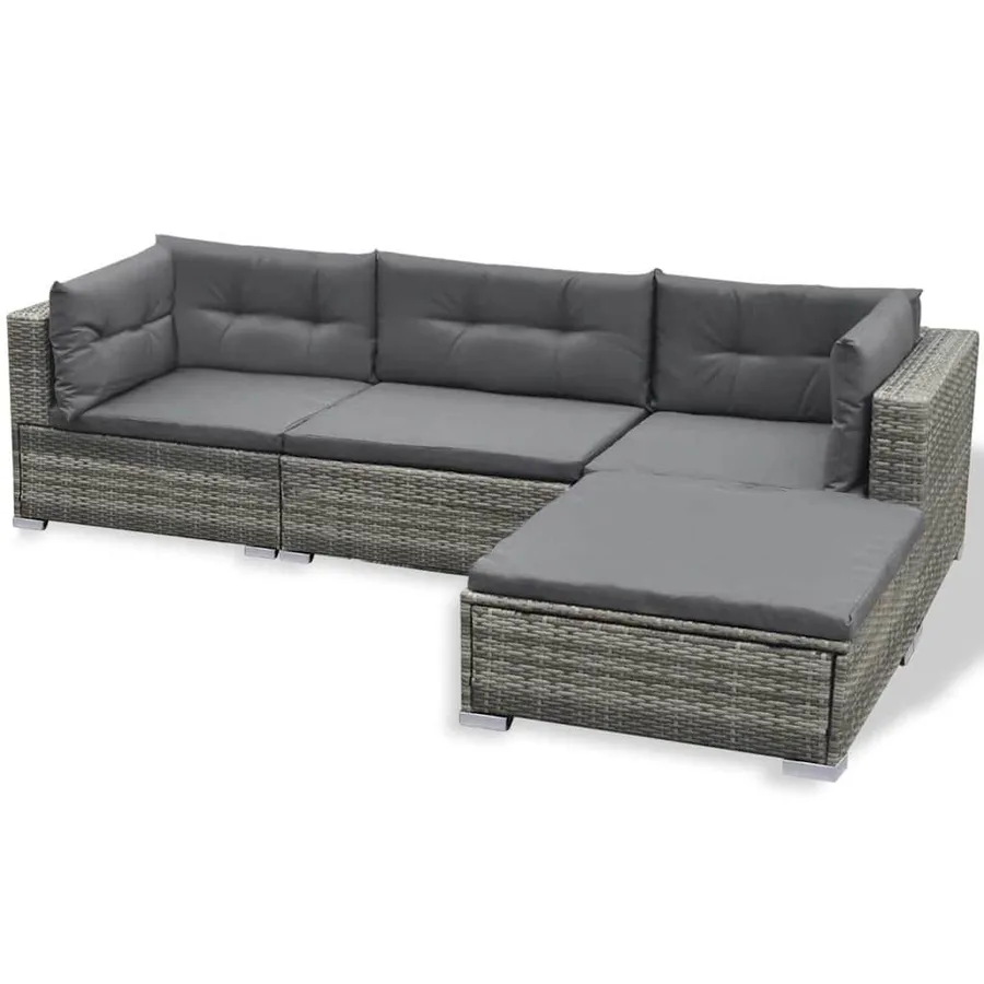 Salon de jardin 6 pcs avec coussins résine tressée gris - 5