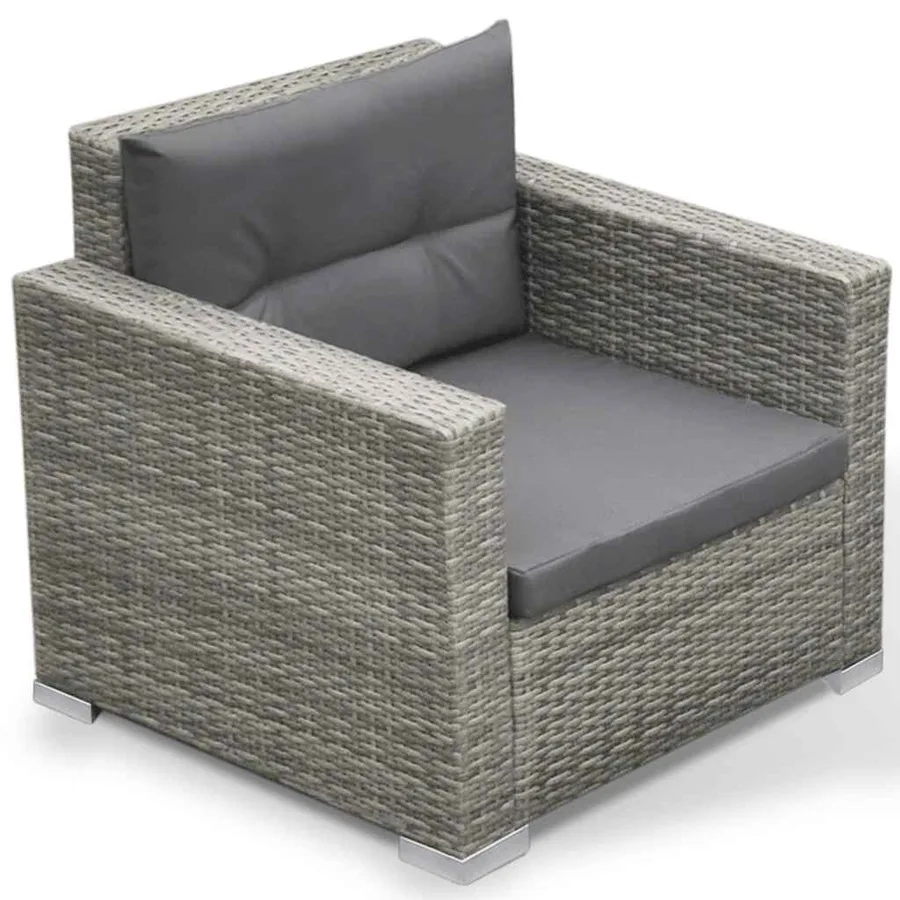 Salon de jardin 6 pcs avec coussins résine tressée gris - 6