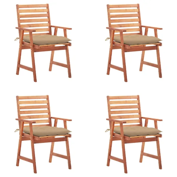 Chaises à manger d'extérieur lot de 4 et coussins Acacia massif