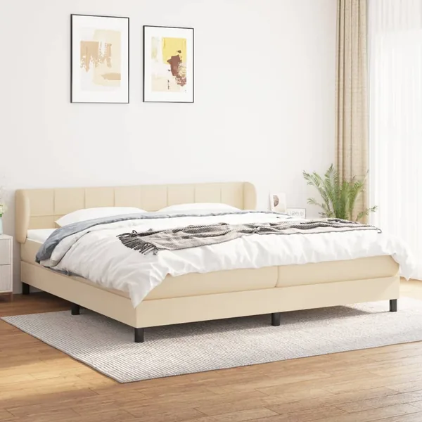 Sommier à lattes de lit avec matelas Crème 200x200 cm Tissu