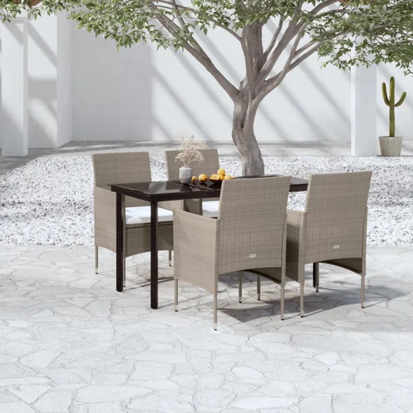 Ensemble à manger de jardin coussins 5 pcs Beige/noir