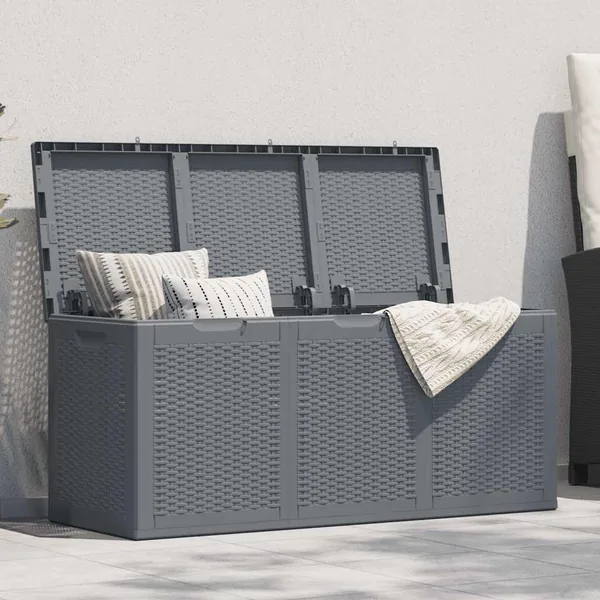 Boîte de rangement de jardin gris PP rotin 270 L