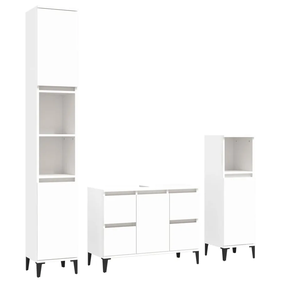 Ensemble de meubles salle de bain 3 pcs blanc bois d'ingénierie - 2