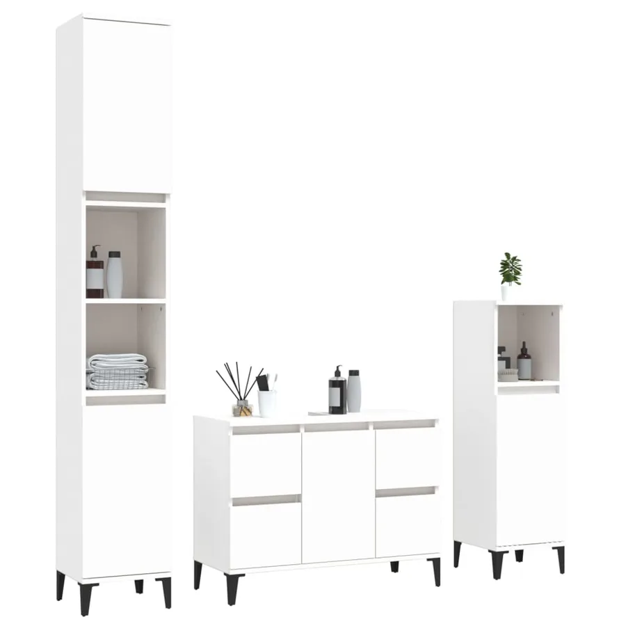 Ensemble de meubles salle de bain 3 pcs blanc bois d'ingénierie - 3