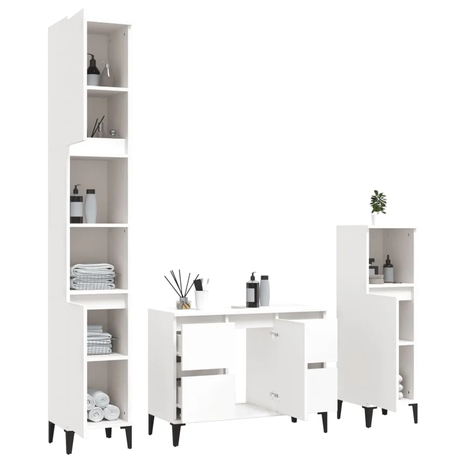Ensemble de meubles salle de bain 3 pcs blanc bois d'ingénierie - 4