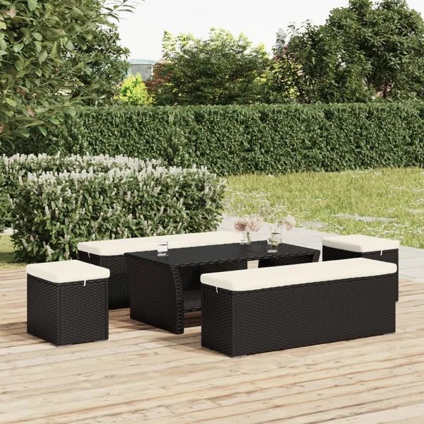 Poufs avec coussins lot de 2 noir 40x30x40 cm résine tressée