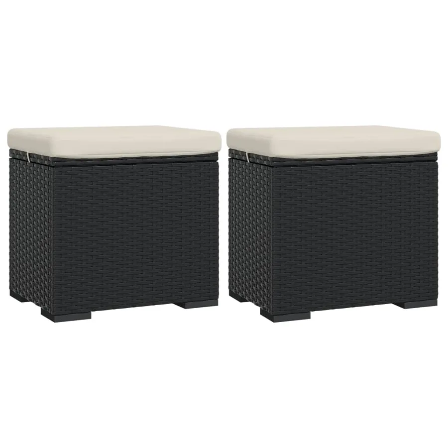 Poufs avec coussins lot de 2 noir 40x30x40 cm résine tressée - 2