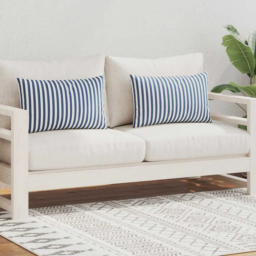 Oreiller d'extérieur lot de 2 Impression rayure 60 x 40 cm Bleu - 2