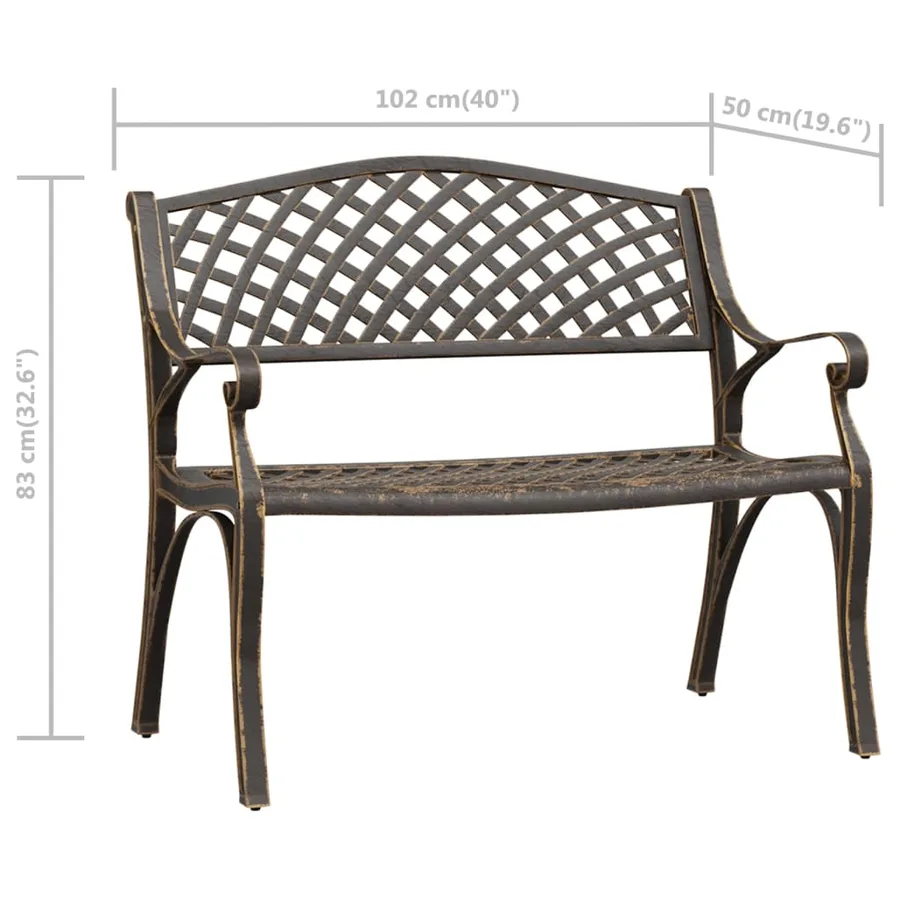 Banc de jardin 102 cm aluminium coulé bronze - 7