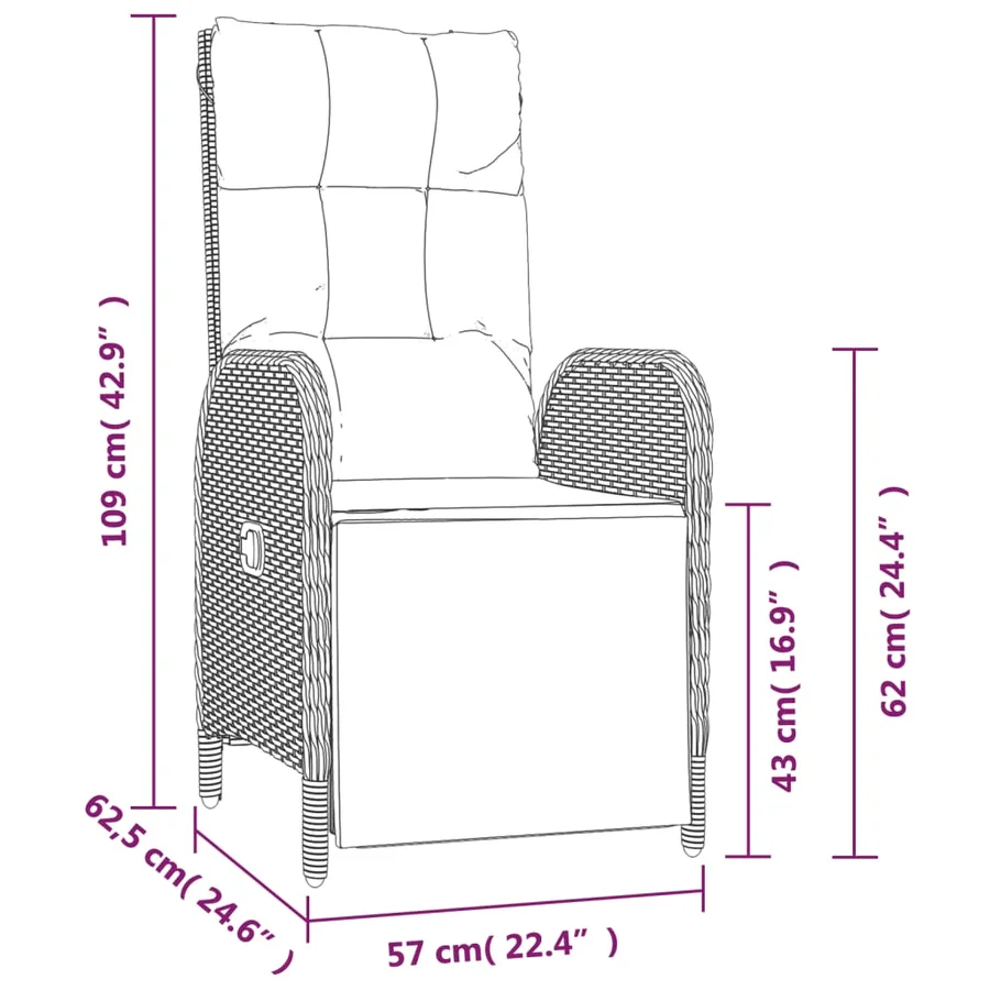 Chaises inclinables d'extérieur et coussins lot de 2 Poly rotin - 9