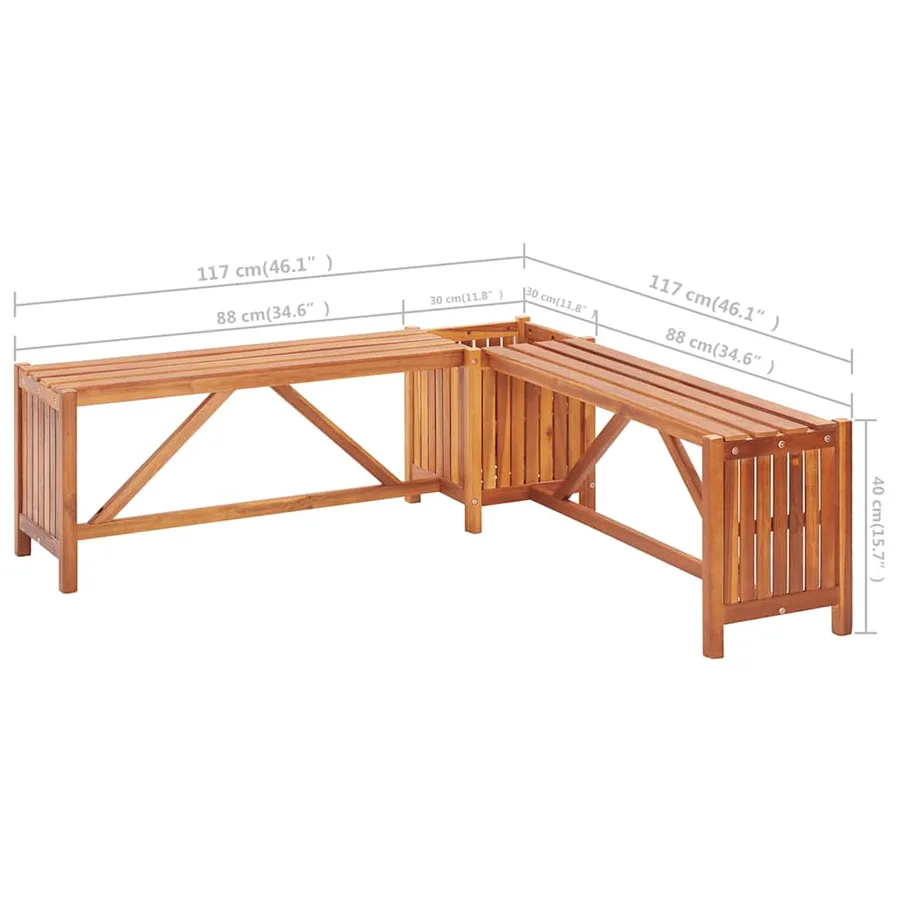 Banc de jardin et jardinière 117x117x40 cm Bois solide d'acacia - 9