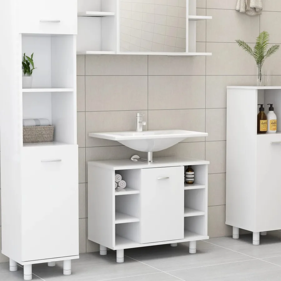 Ensemble de meubles de salle de bain 4pcs Blanc Bois ingénierie - 12