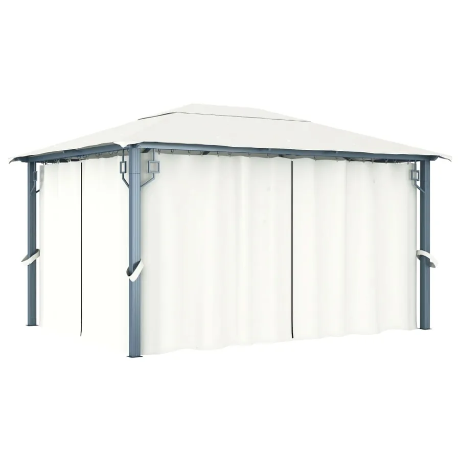 Tonnelle avec rideau 400x300 cm Crème Aluminium