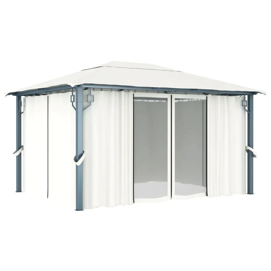 Tonnelle avec rideau 400x300 cm Crème Aluminium - 2