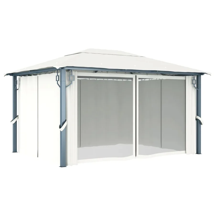 Tonnelle avec rideau 400x300 cm Crème Aluminium - 3