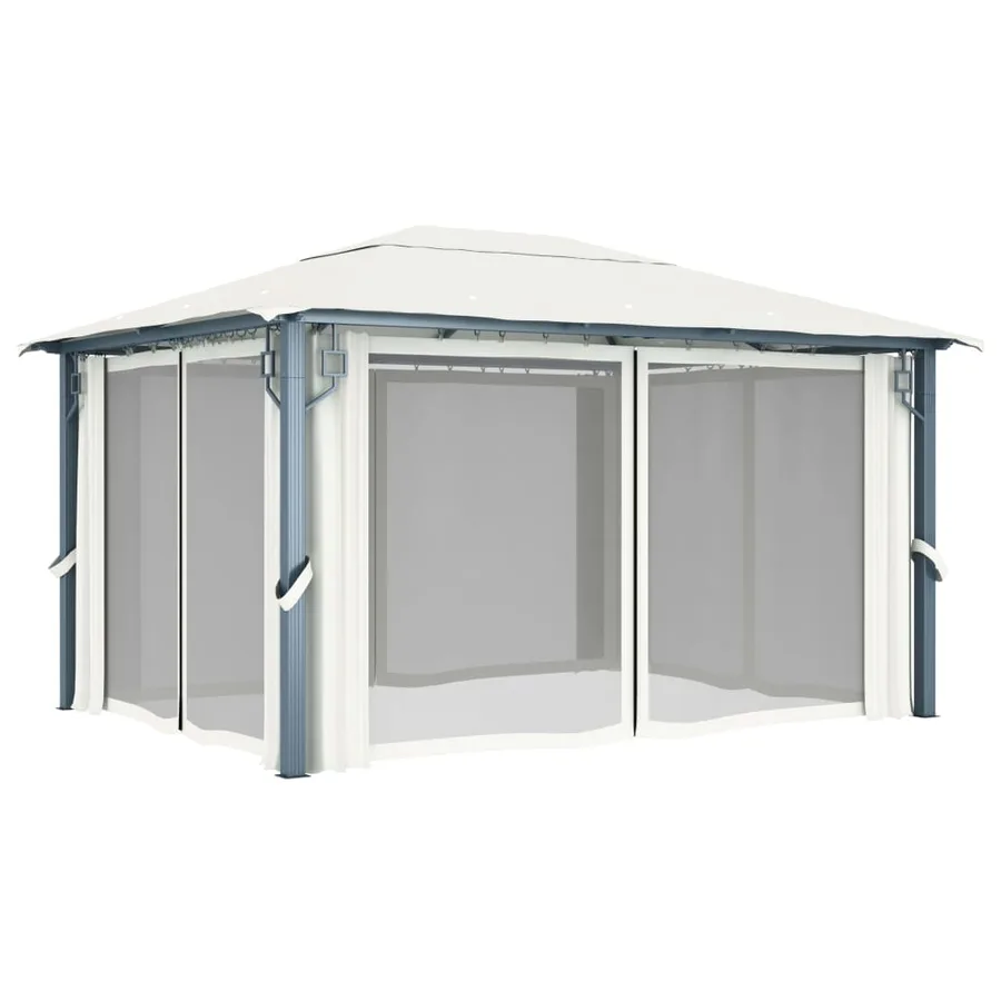 Tonnelle avec rideau 400x300 cm Crème Aluminium - 4