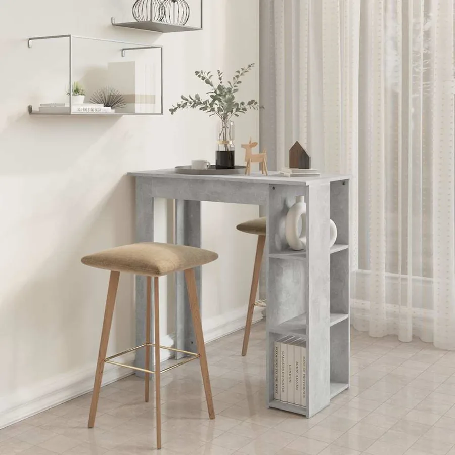Table de bar avec étagère Gris béton Bois d'ingénierie - 6