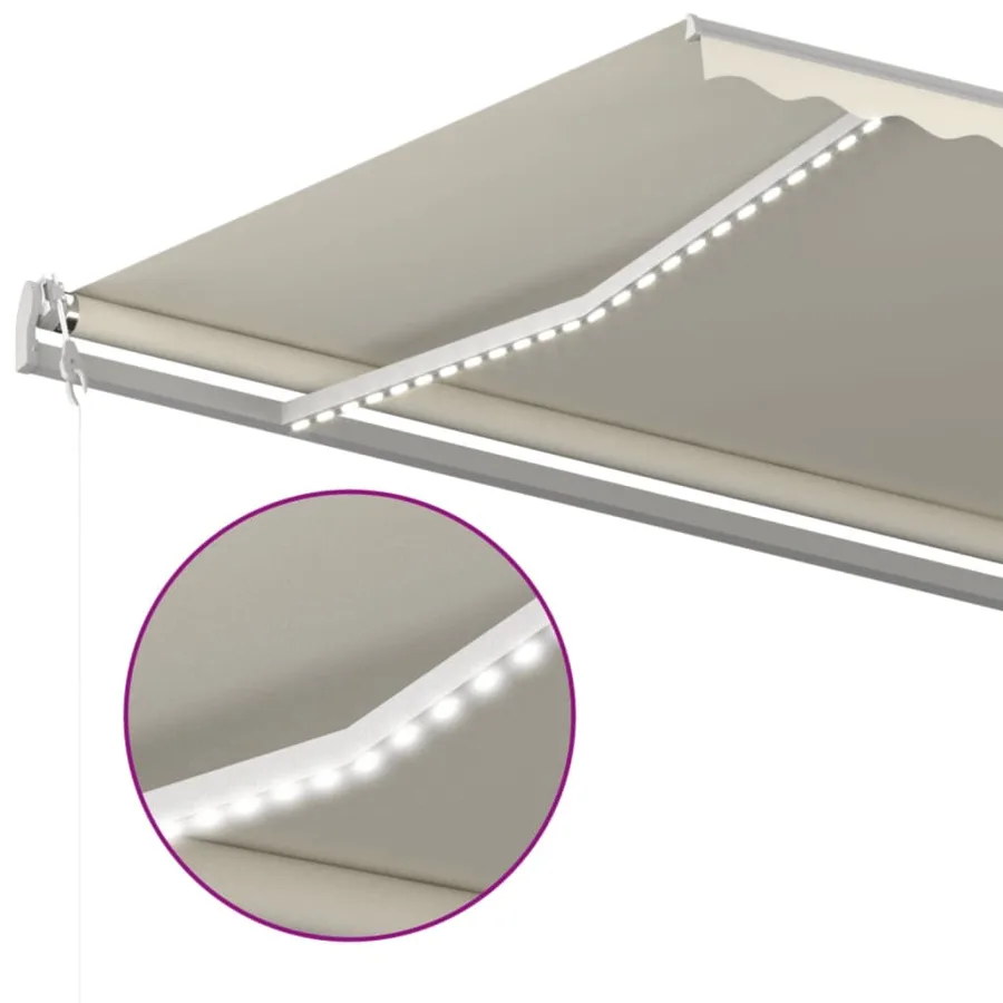 Auvent automatique avec capteur de vent et LED 600x350 cm Crème - 4