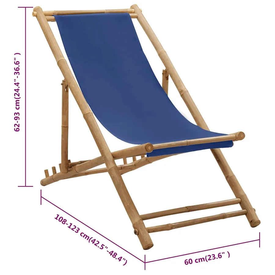 Chaise de terrasse Bambou et toile Bleu marine - 8