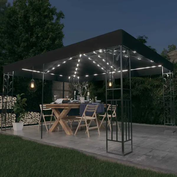 Tonnelle avec double toit et lumières LED 3x4 m Anthracite