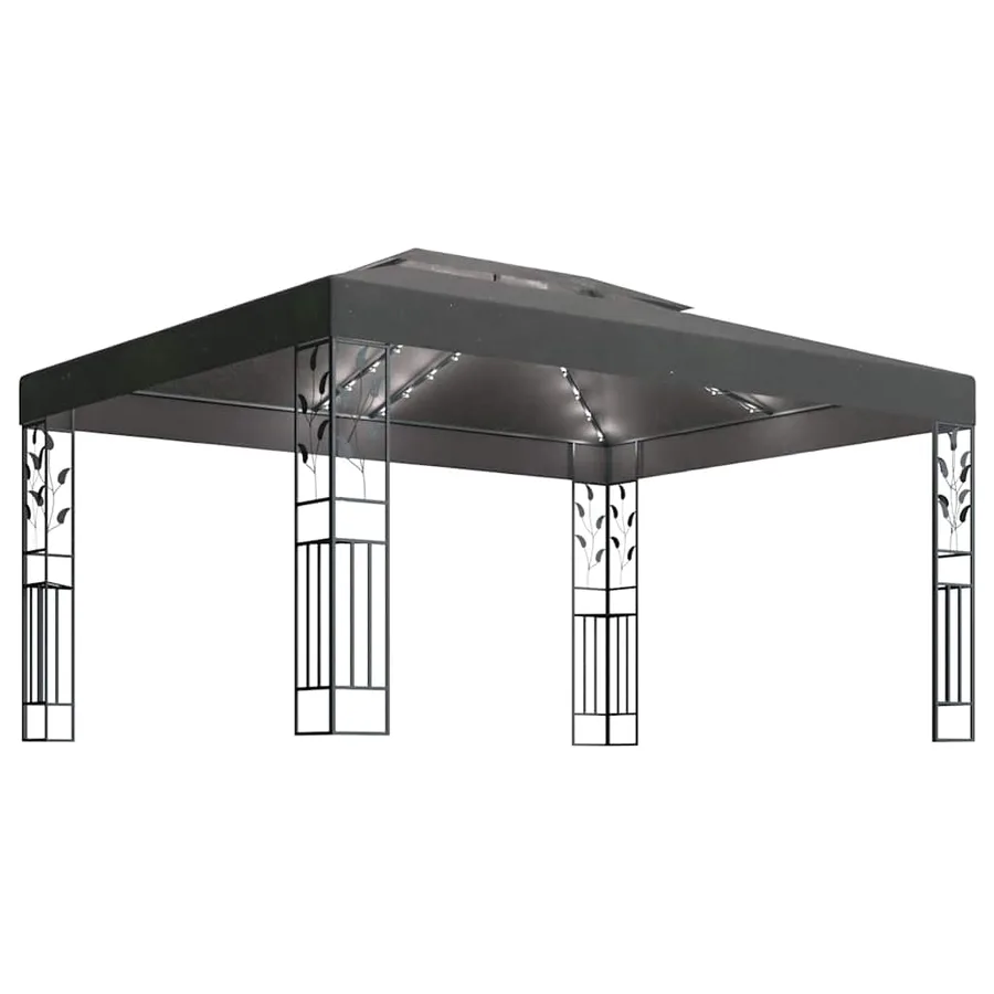 Tonnelle avec double toit et lumières LED 3x4 m Anthracite - 2