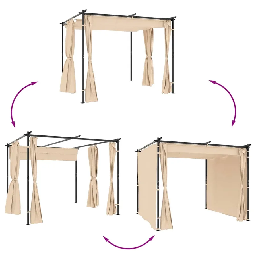 Tonnelle avec rideaux 3x3 m Crème Acier - 7