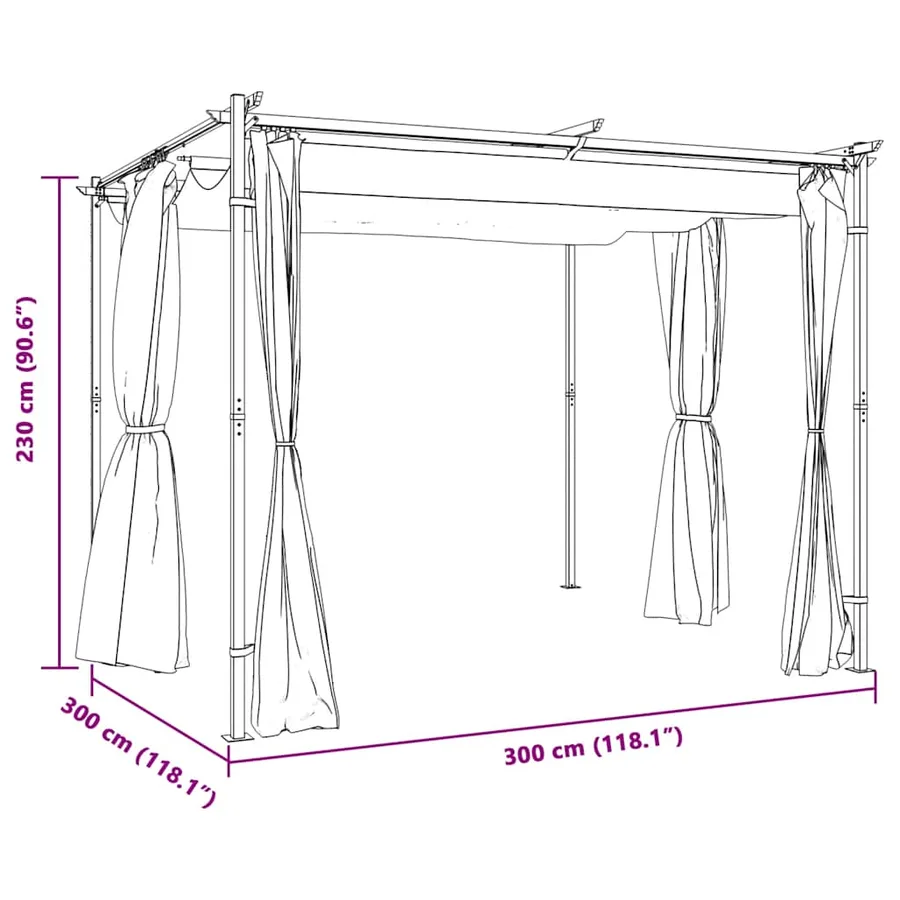 Tonnelle avec rideaux 3x3 m Crème Acier - 8