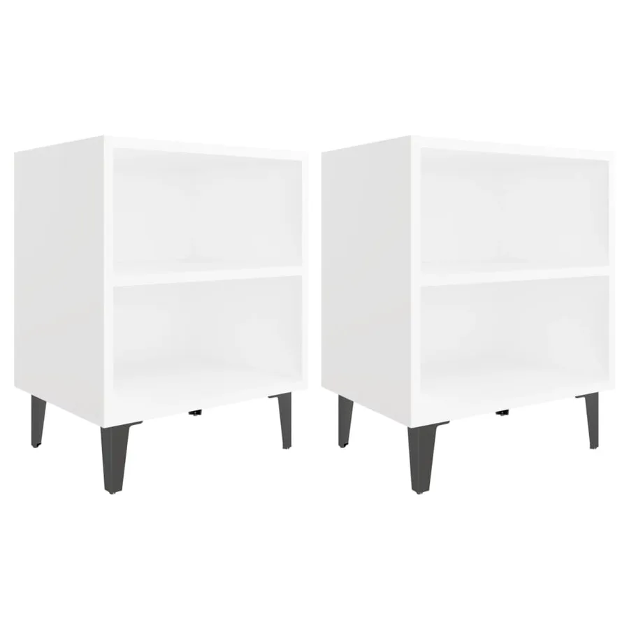 Tables de chevet avec pieds en métal 2 pcs blanc 40x30x50 cm - 2