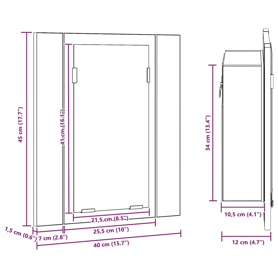 Armoire à miroir de salle de bain LED Noir 40x12x45cm Acrylique - 18