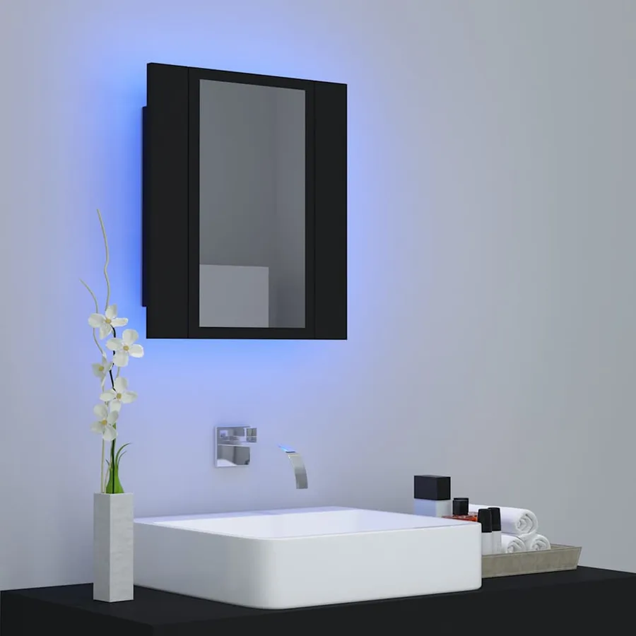 Armoire à miroir de salle de bain LED Noir 40x12x45cm Acrylique - 3