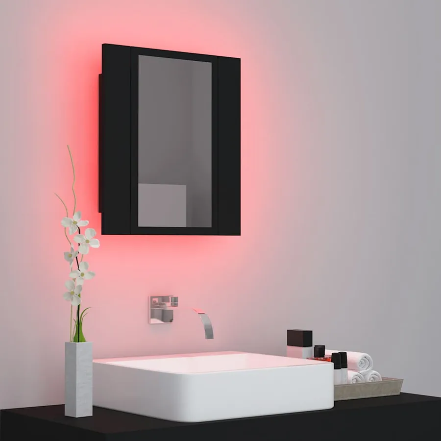 Armoire à miroir de salle de bain LED Noir 40x12x45cm Acrylique - 5