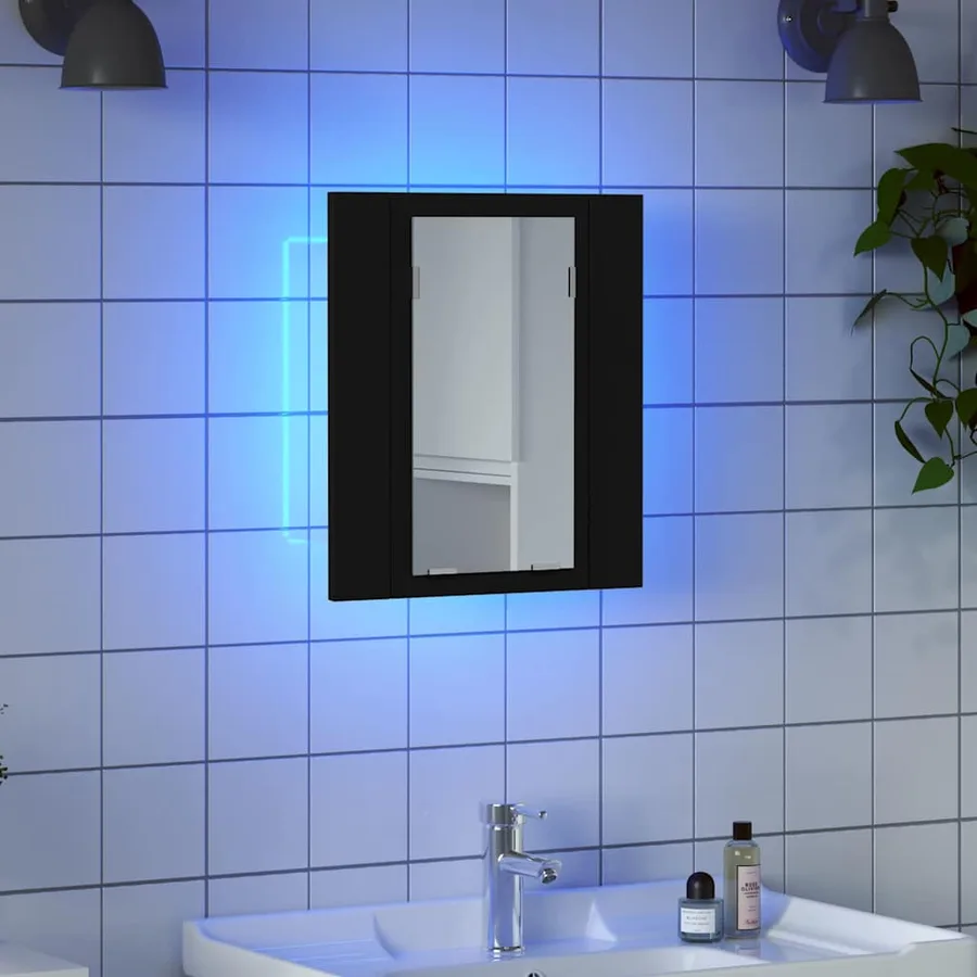 Armoire à miroir de salle de bain LED Noir 40x12x45cm Acrylique - 6