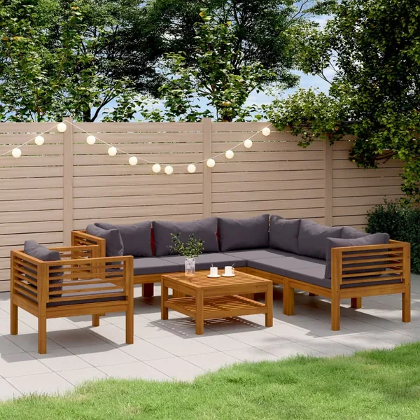 Salon de jardin 7 pcs avec coussin Bois d'acacia solide