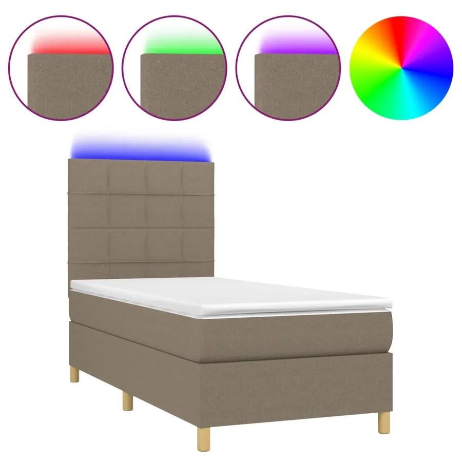 Sommier à lattes de lit et matelas et LED Taupe 100x200cm Tissu - 2