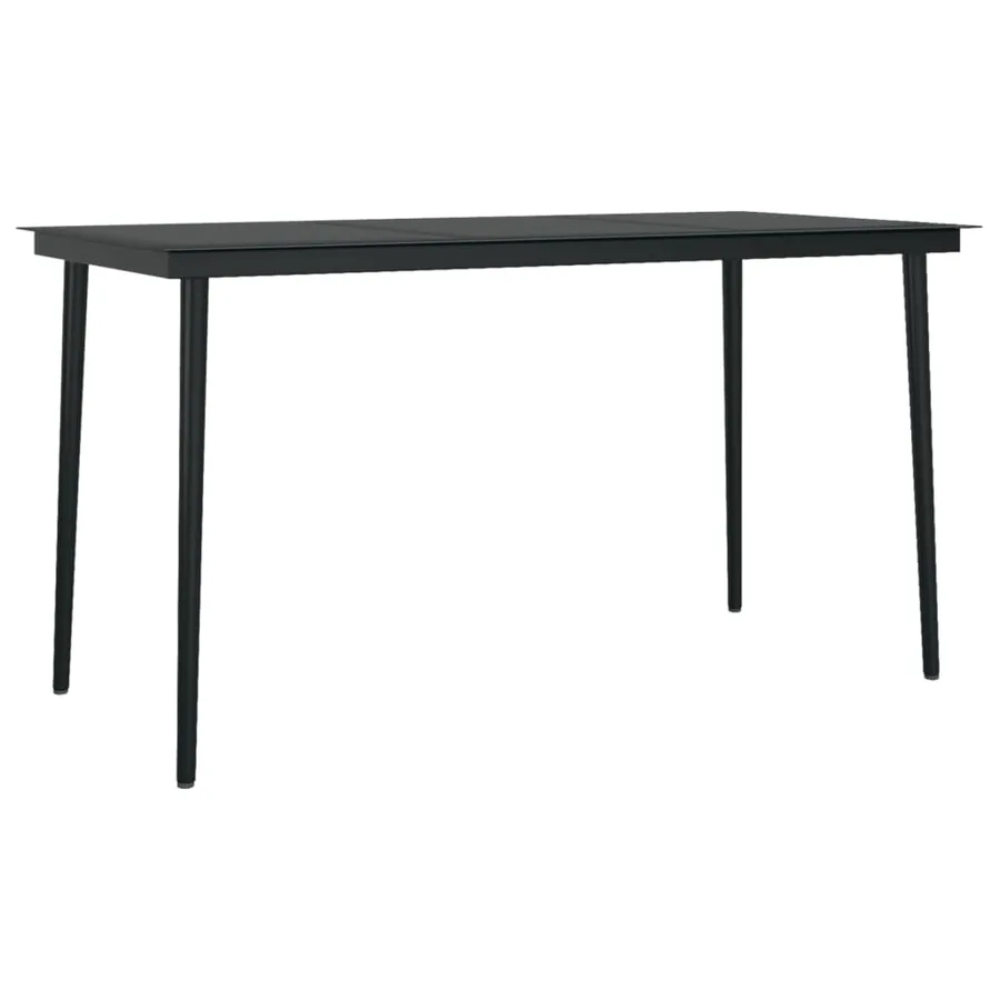 Table à dîner de jardin Noir 140x70x74 cm Acier et verre - 2
