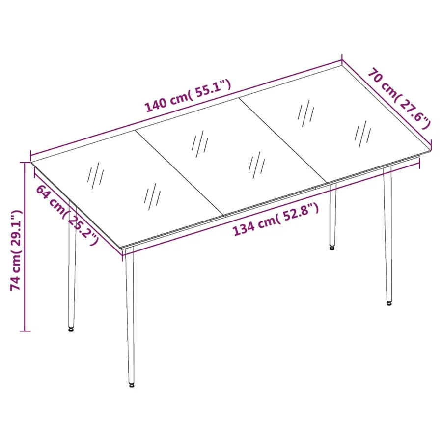 Table à dîner de jardin Noir 140x70x74 cm Acier et verre - 6