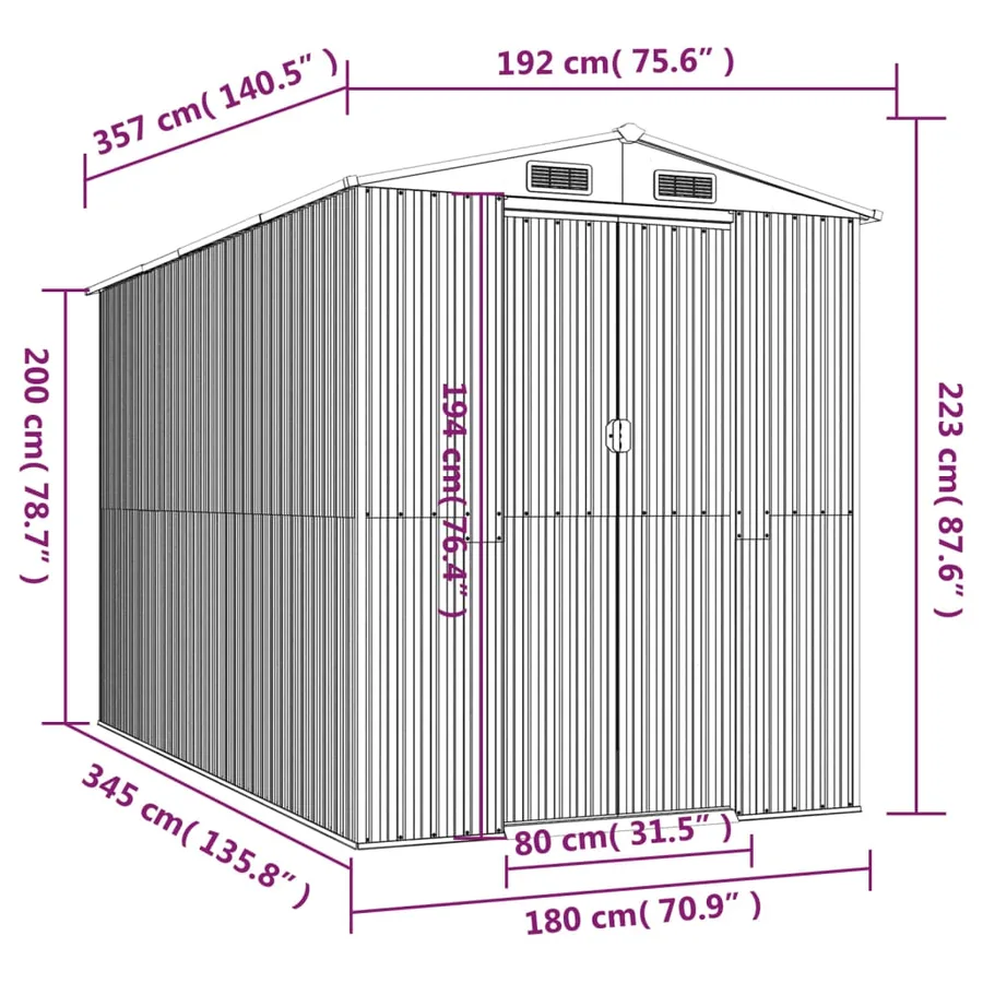 Abri de jardin Anthracite 192x357x223 cm Métal galvanisé - 8