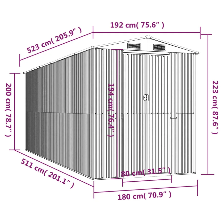 Abri de jardin Anthracite 192x523x223 cm Métal galvanisé - 8