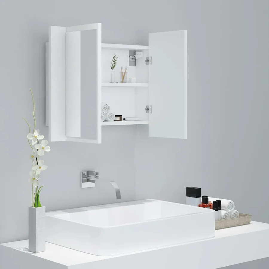 Armoire salle de bain à miroir LED Blanc 60x12x45 cm Acrylique - 6
