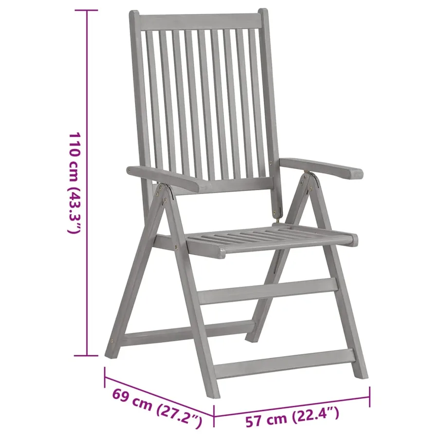 Chaises inclinables de jardin et coussins lot de 8 Gris Acacia - 11
