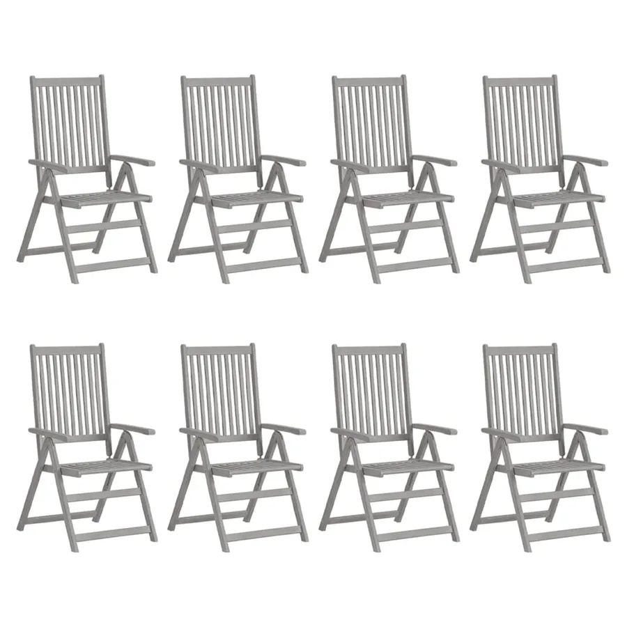 Chaises inclinables de jardin et coussins lot de 8 Gris Acacia - 2