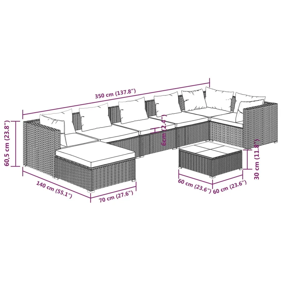 Salon de jardin 8 pcs avec coussins Résine tressée Gris - 11